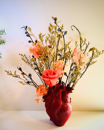Eternal Flowers In Red Heart Vase by artist Aileen Warren